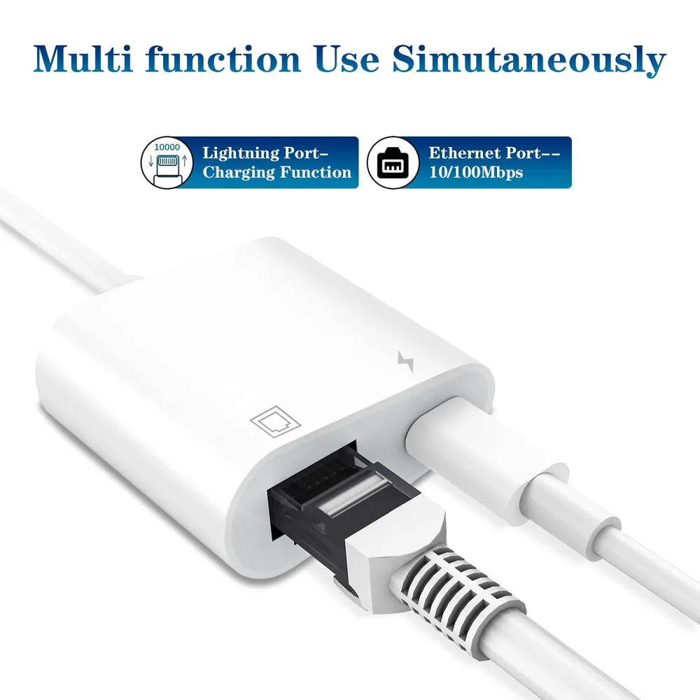 Адаптер Lightning/RJ45 2 в 1 сетевой адаптер Ethernet LAN с портом зарядки совместимый