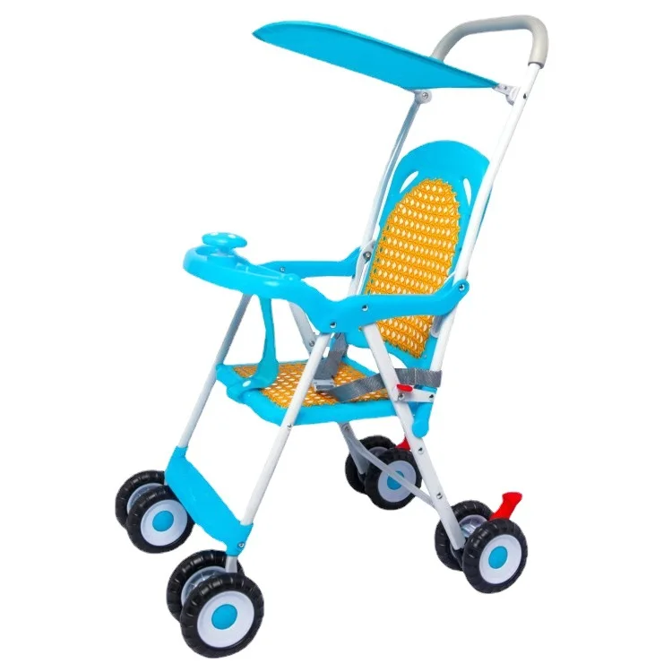 Wholesale Summer Rattan Stroller Baby Cool Chair Rattan Umbrella Car Can Sit and Recline Portable Light Rattan Chair Stroller