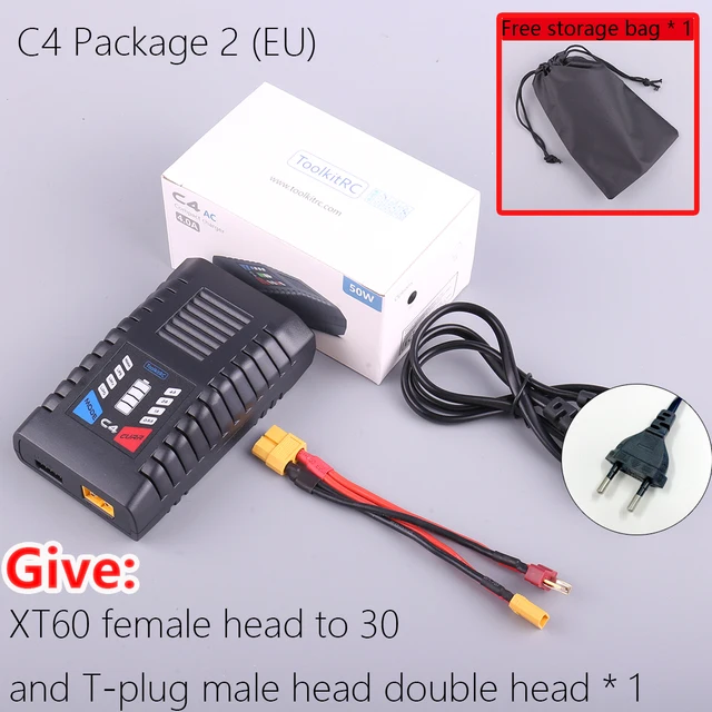 ToolkitRC C4 + XT60 female to XT30/T-plug male adapter