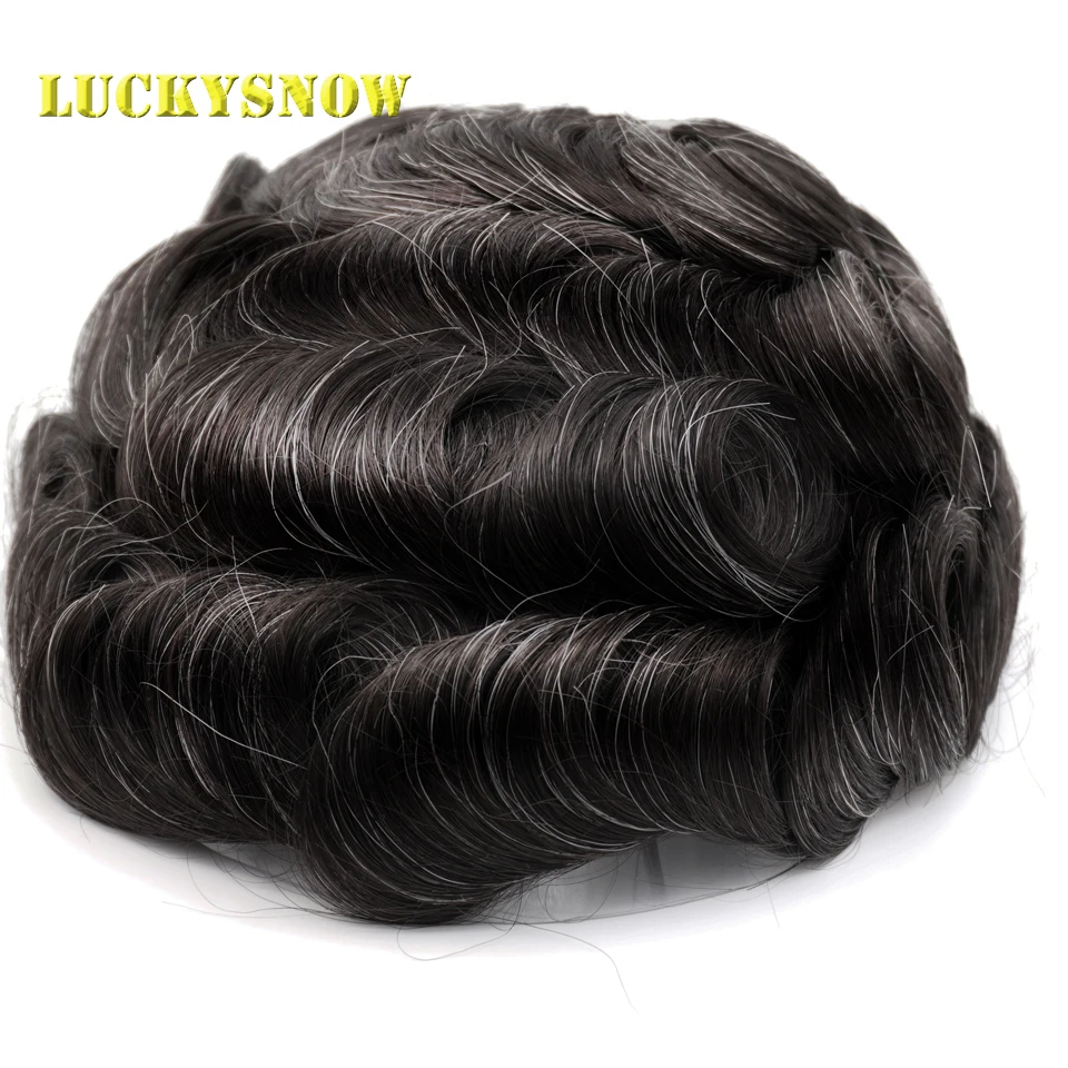 Men's Wig Full Pu 0.1mm Durable Men Toupee Natural Hairpieces Hair Replacement System Human Hair Remy Hair Toupee 1B/10#Color