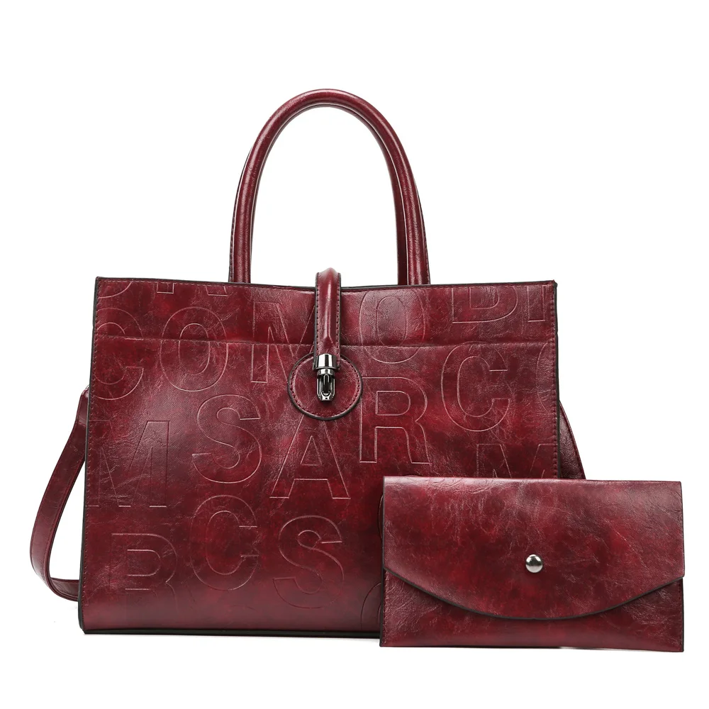 

Fashion 2 Pcs Set Casual Tote Bag for Women High Quality PU Leather Letter Print Handbags and Purses Female Shopper Bag 2022 New
