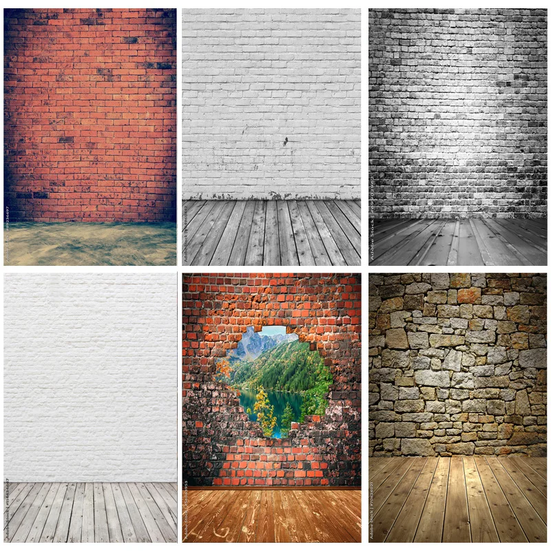 

SHUOZHIKE Vintage Brick Wall Wood Floor Photography Backdrops Portrait Photo Background Studio Prop 211218 ZXX-01
