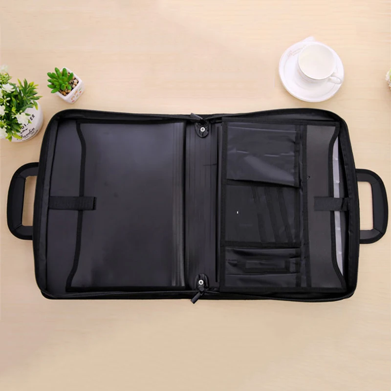 Multipurpose Briefcase Portable Canvas Document Bag Waterproof Multi-Layer File Material Organizer Pouch Accessories Supplies