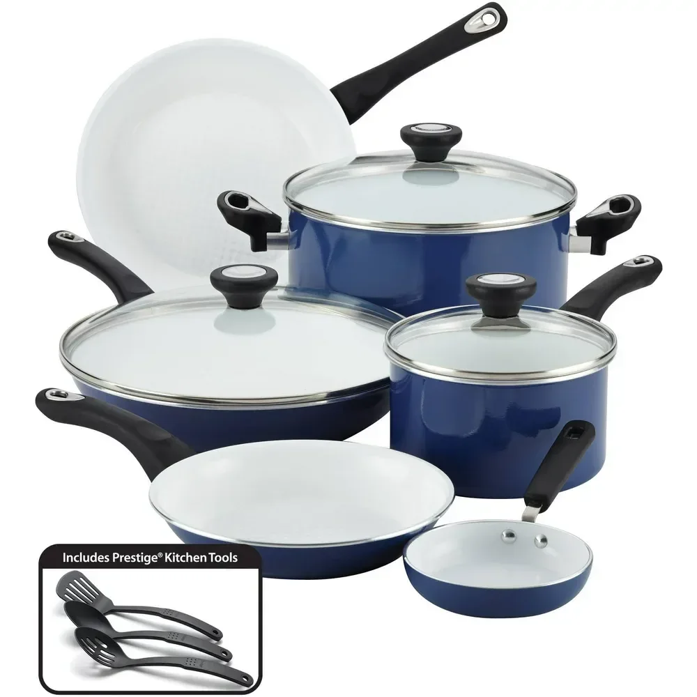 

Набор керамических антипригарных кастрюль и сковородок PURECOOK, синий набор посуды