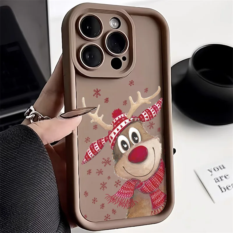 Christmas Sika Deer Case For iPhone 16 Pro Max Fundas 15 13 14 11 12 X XR XS 7 8 Plus SE 2 Shockproof Silicone Cover