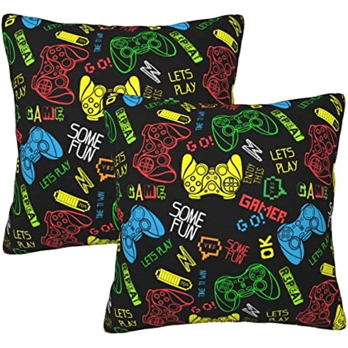 

2 Pack Throw Pillow Covers, Video Game Gamer Soft Solid Square Cushion Cases for Couch Sofa Bedroom Kid's Room Dorm Car Office