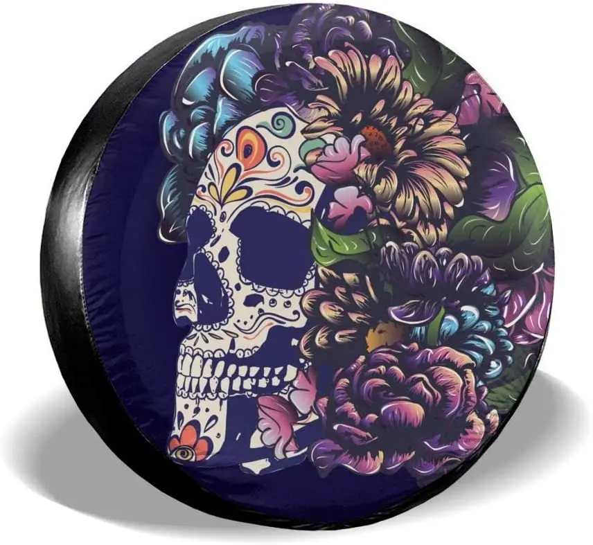 

Foruidea Day of The Dead Floral Sugar Skull Spare Tire Cover Waterproof Dust-Proof UV Sun Wheel Tire Cover