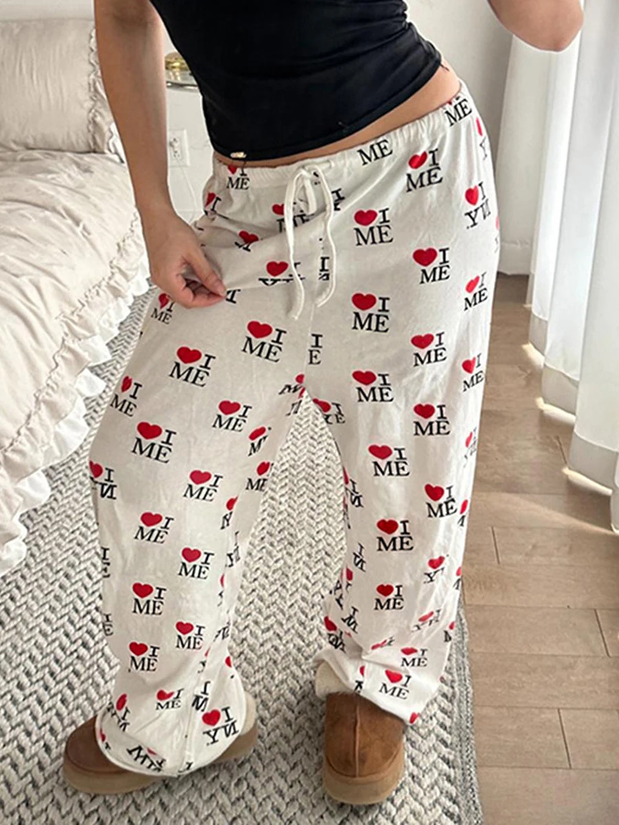 Женские мешковатые брюки из полиэстера с принтом сердца