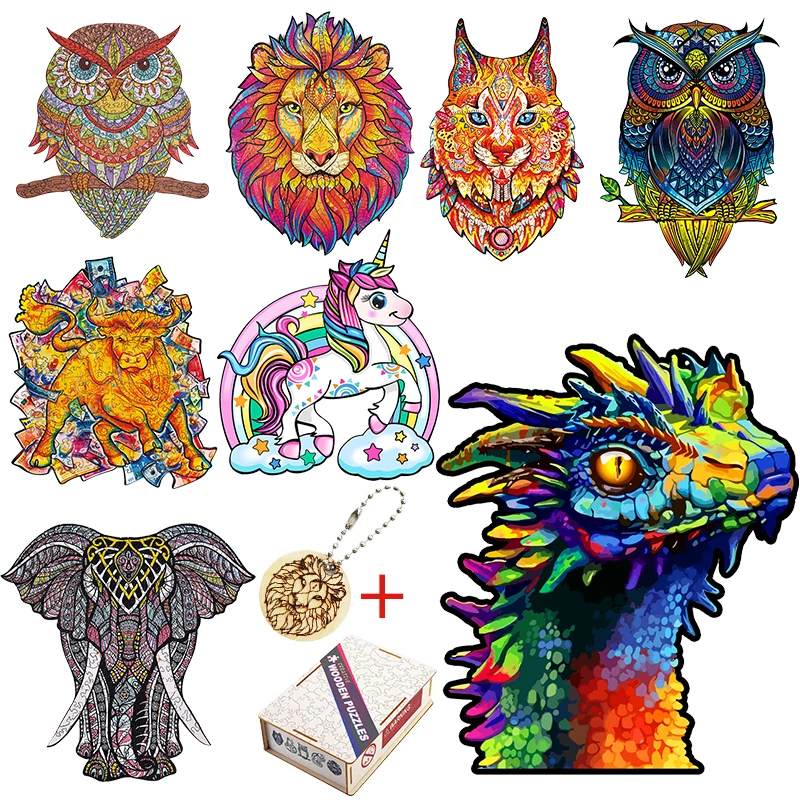 

Wooden Animal Jigsaw Puzzle Lion Panda DIY Wooden Puzzles For Adults Child Decompression Interactive Games Birthday Gift for kid