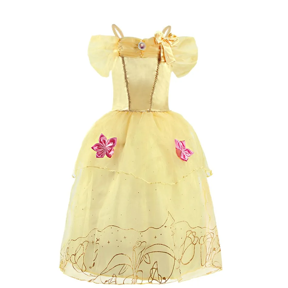 Little Girl Princess Dress Rapunzel Belle Cinderella Aurora Costume Kids Baby Birthday Party Christmas Evening Dress 2-10 Years