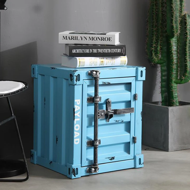 

Retro Container Iron Bedside Table With Lock Storage Drawer Metal Filing Office Cabinet Nightstand Home Hotel Bedroom Furniture