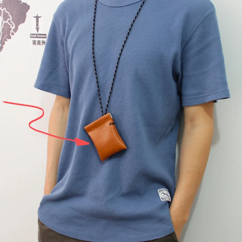 

Storage Key Men Women Mini Neck Bag Leather Bag Headphone Wallet Coin Portable Purse Card Bag Hanging Coin And