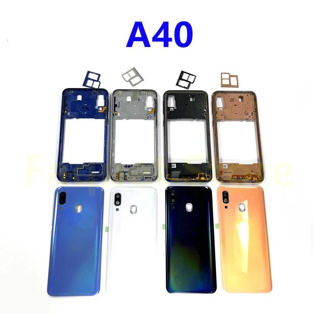 

Оригинальный чехол для Samsung Galaxy A40 2019 A405 SM-A405F A405DS, корпус средней рамки, задняя крышка аккумулятора, объектив задней камеры