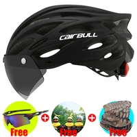 ultra light one piece mountain road bike helmet with lenses and brim tail light light bicycle outdoor hard hat gift glasses