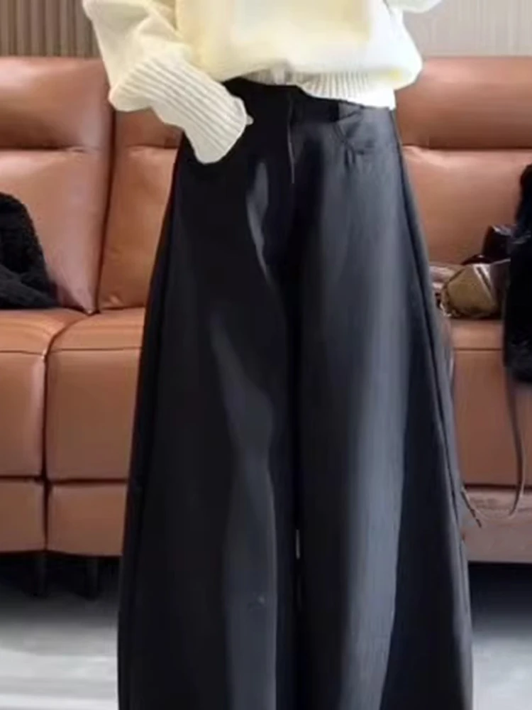 Большие размеры Ozhouzhan Age-Reducing Western Sle Black Machete Pants 2025 Winter Draping Effect Advanced Plus size Slimming High ...