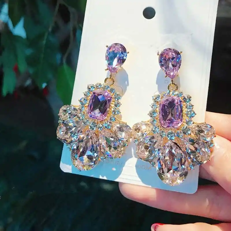

Crystal Amethyst Drop Earrings for Women 2022 Luxury Brand Women Earrings Celebrity Style Girl Wedding Party Delicate Jewelry