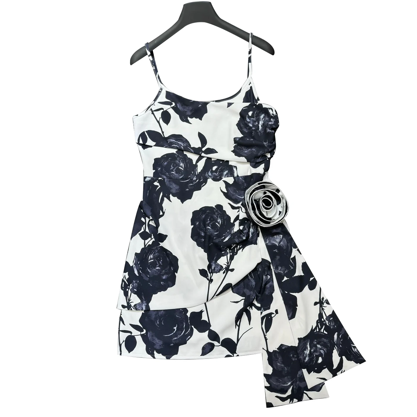 Женское летнее модное черно-белое платье NIGO с принтом роз и круглым вырезом на