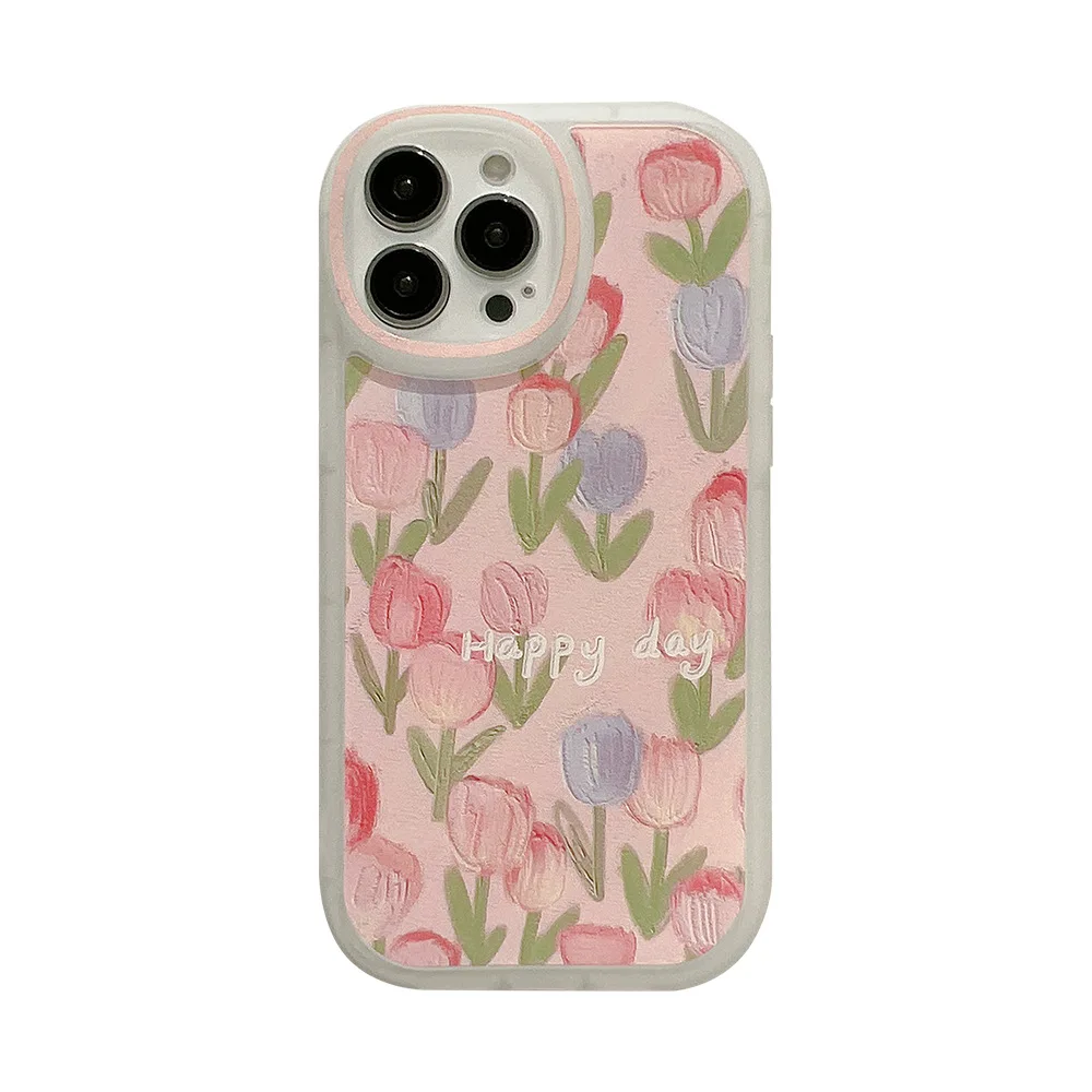 

Tulip Flower Painting Phone Cover Cute Cartoon for Girls Cases Translucent Frosted Cover for Iphone 12 13 Pro Max TPU