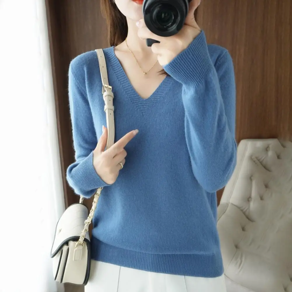 Мягкий эластичный свитер женские вязаные свитера с V-образным вырезом Стильный