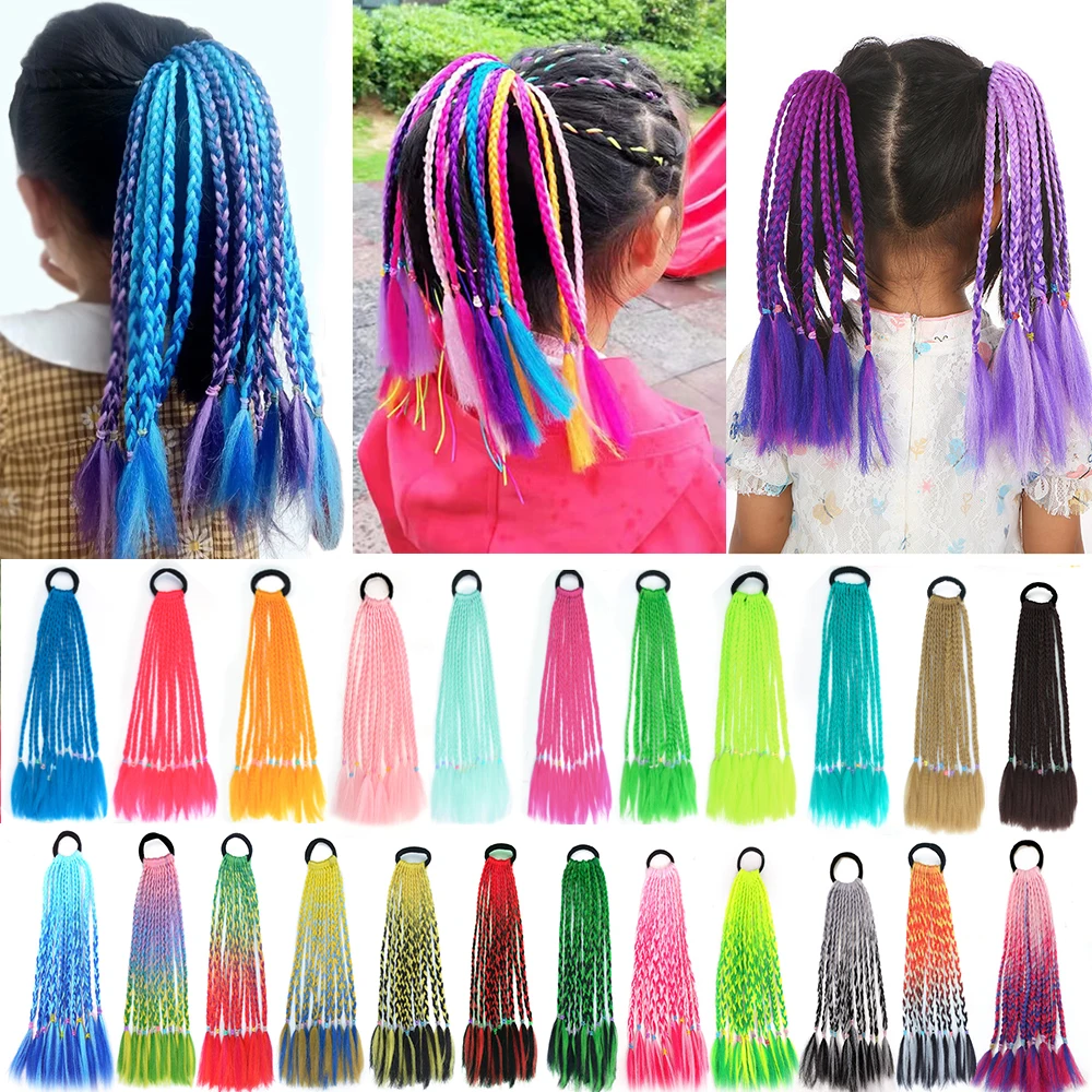 Ed Short Box Braided Ponytail For Girls With Elastic Hair Band Rubber Band Hair Accessories Wig Headband Kids Hairpiece