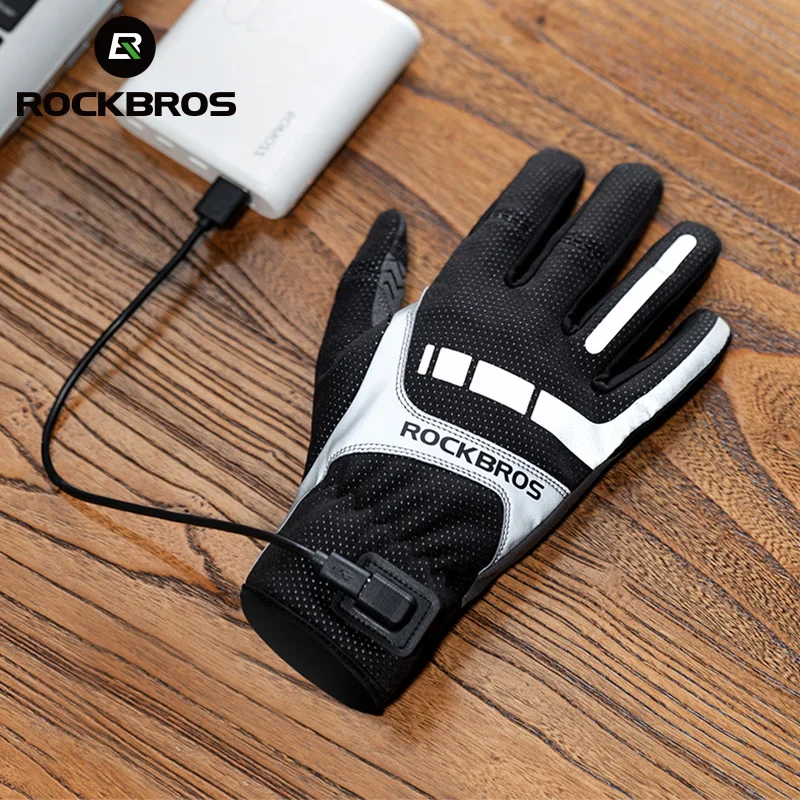 

ROCKBROS Wram Bicycle Women Men's Gloves Winter SBR Touch Screen USB Heated Gloves Windproof Plam Breathable Moto E-bike Gloves