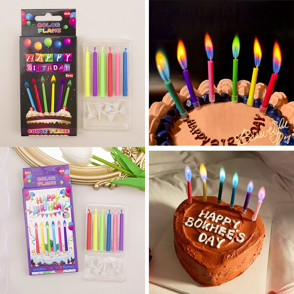 

Birthday Party Supplies 6pcs/pack Wedding Cake Candles Safe Flames Dessert Decoration Colorful Flame Multicolor Candle