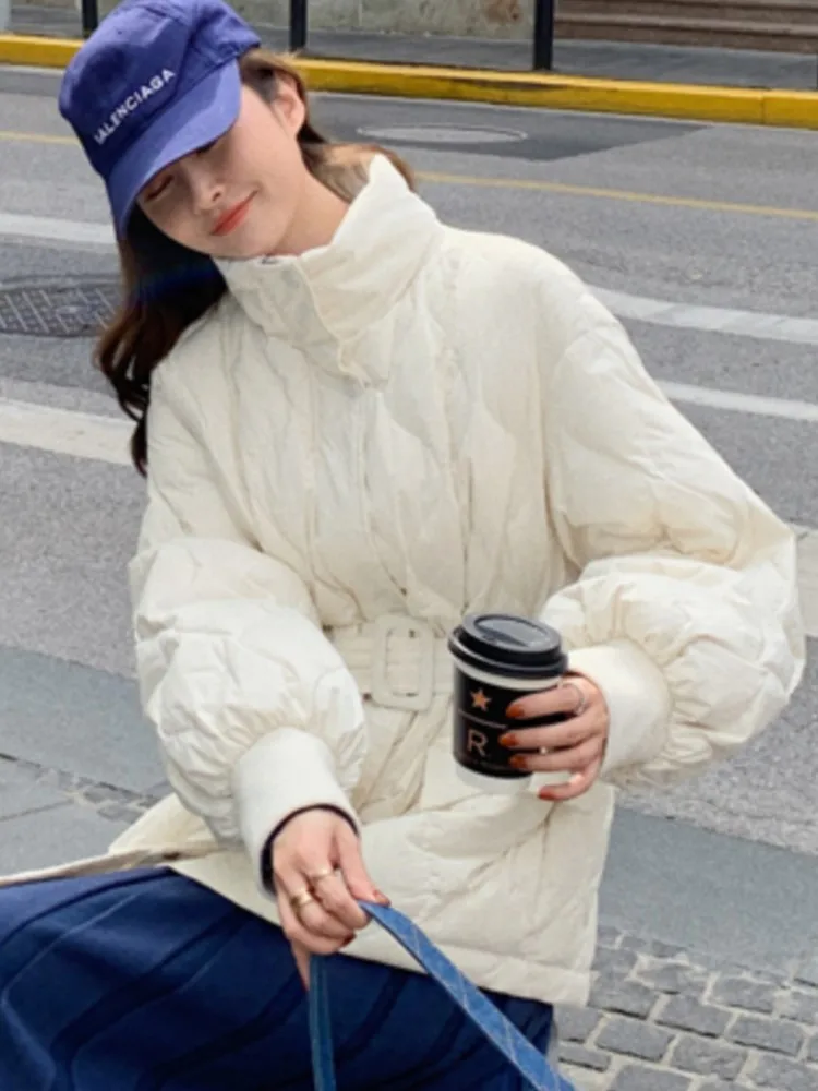 Autumn Winter Thick Padded Coats Women Lace Up Bread jacket Ladies Stand-up Collar Parkas Female Warm Outwear