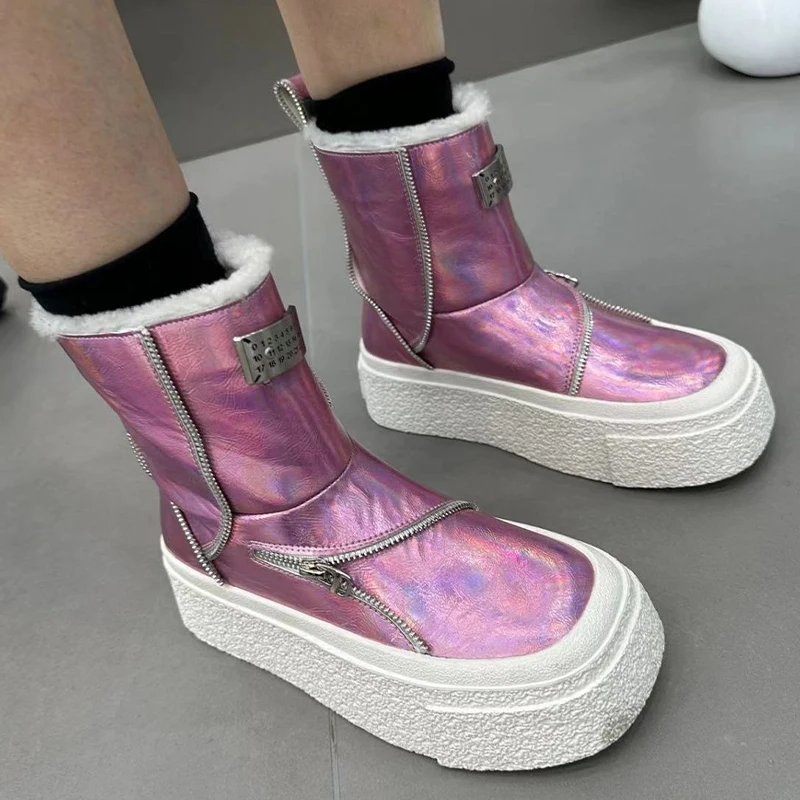 

Women Flats Ankle Platform Snow Boots Short Plush Warm Designer Shoes for Women 2024 Winter New Trend Punk Fad Goth Botas Mujer