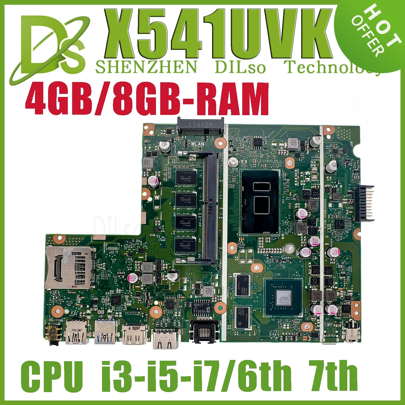 Материнская плата X541UV Материнская плата ASUS X541U X541UJ A541U X541UVK K541U материнская плата портативного компьютера с 4 Гб I3-6TH GT920 100% работает хорошо