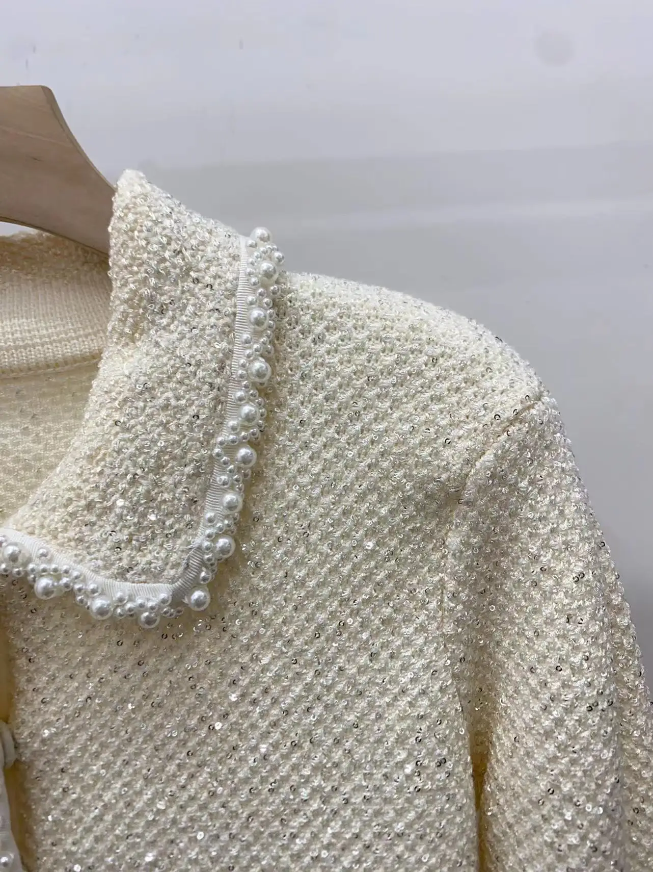 Женский твидовый кардиган с блестками однобортный милый свитер длинными