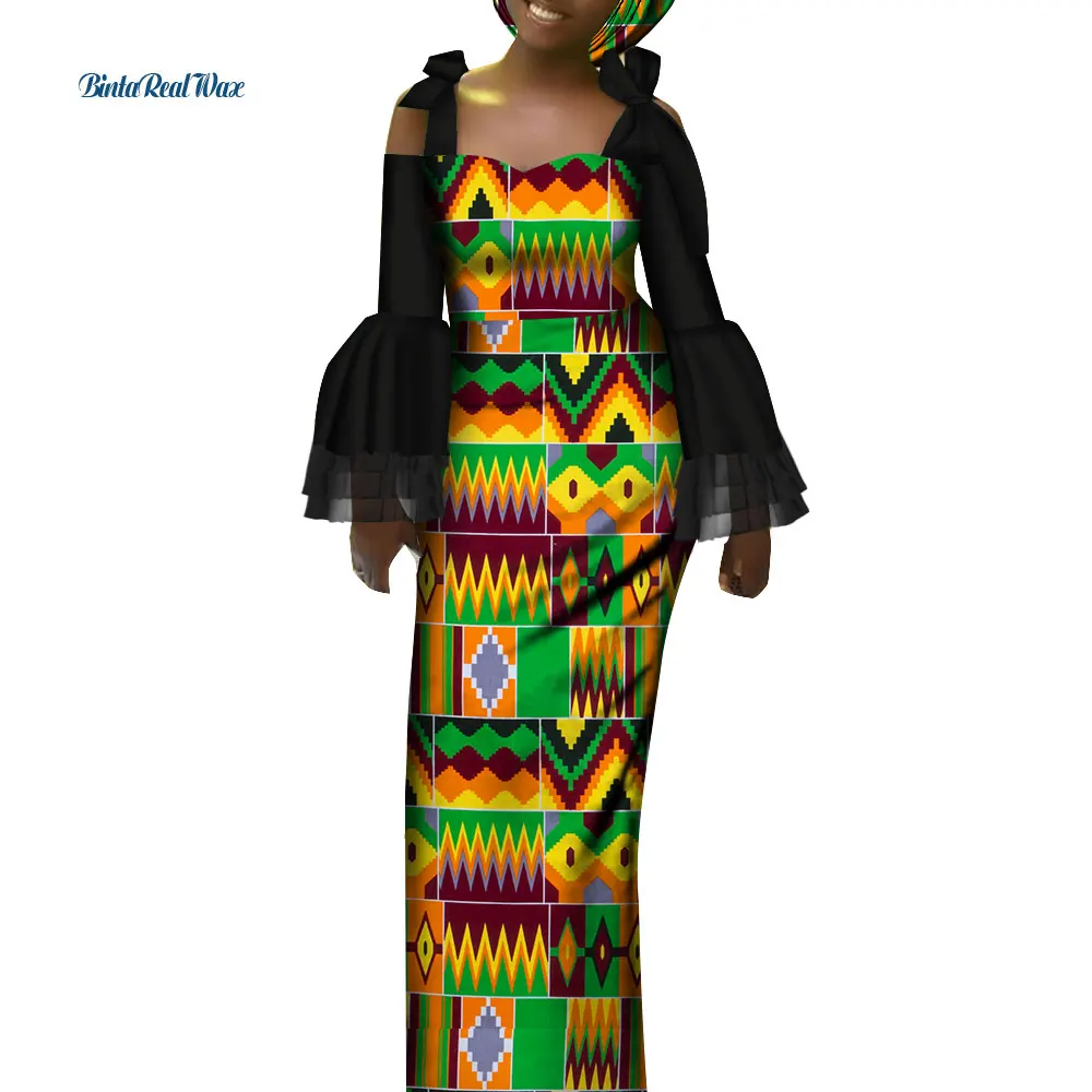 African Print Dresses for Women Bazin Riche Applique Draped Strap Long Dresses Party Vestidos Traditional African Clothing WY984