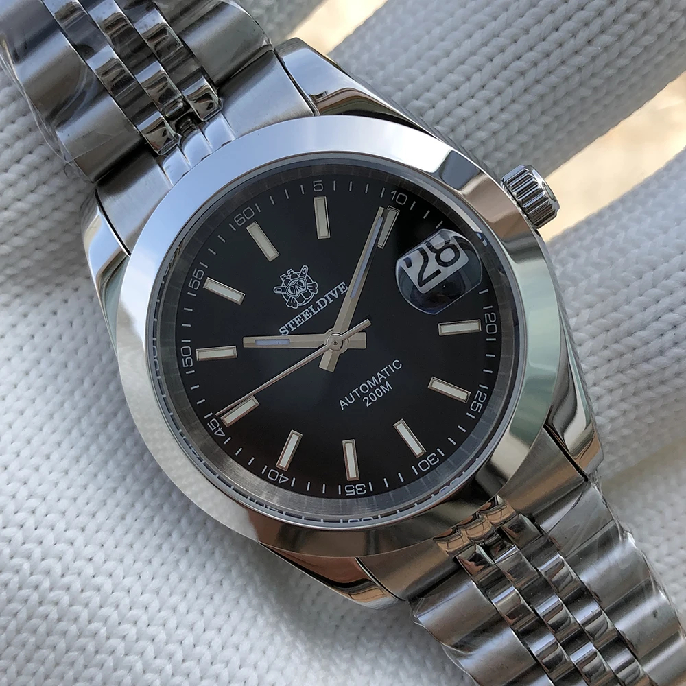 

Роскошный бренд STEEL DIVE SD 1934 черный циферблат 39 мм стальной чехол 20 бар NH35 механические женские деловые часы подарок