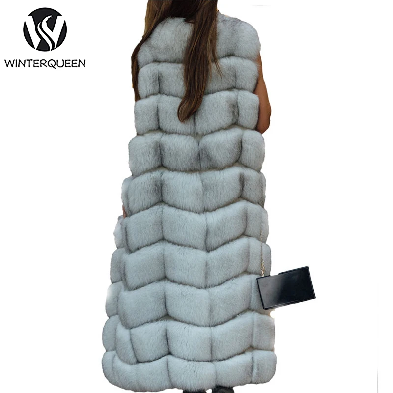 Ladies Natural Fox Fur Vest Extra Long Winter Sleeveless Ladies Fur Coat Fashion Luxurious Charming Fur Vest