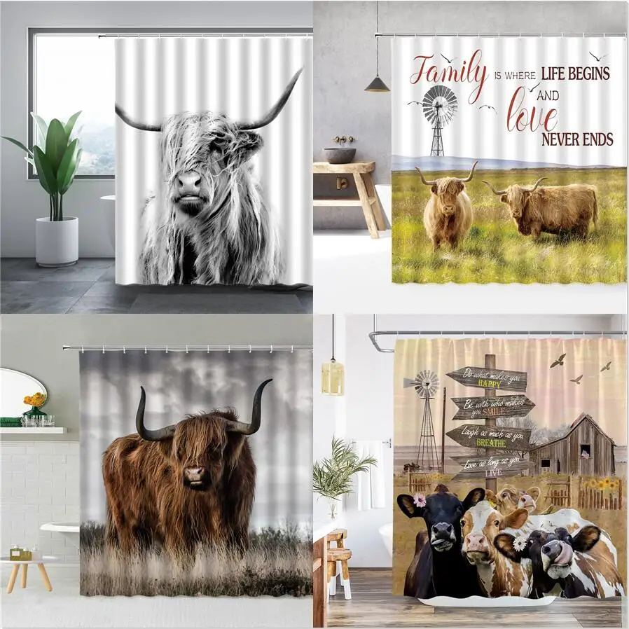 

Western Wild Animal Cattle Cattle Shower Curtain Hook Modern Fashion Shower Curtain Polyester Fabric Shower Curtain