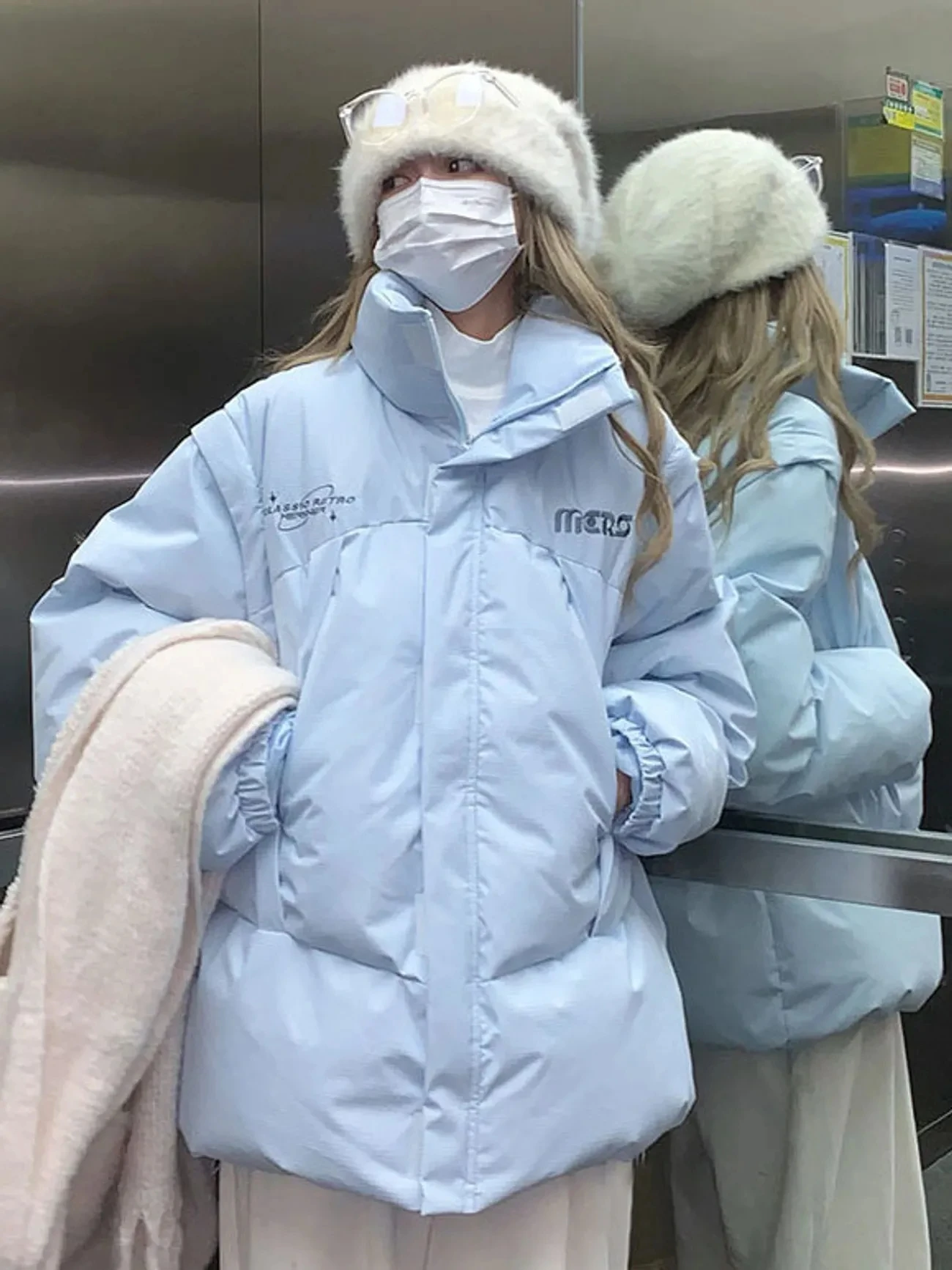 Пуховик женский из хлопка Осень-зима 2023 корейское синее утепленное хлопковое