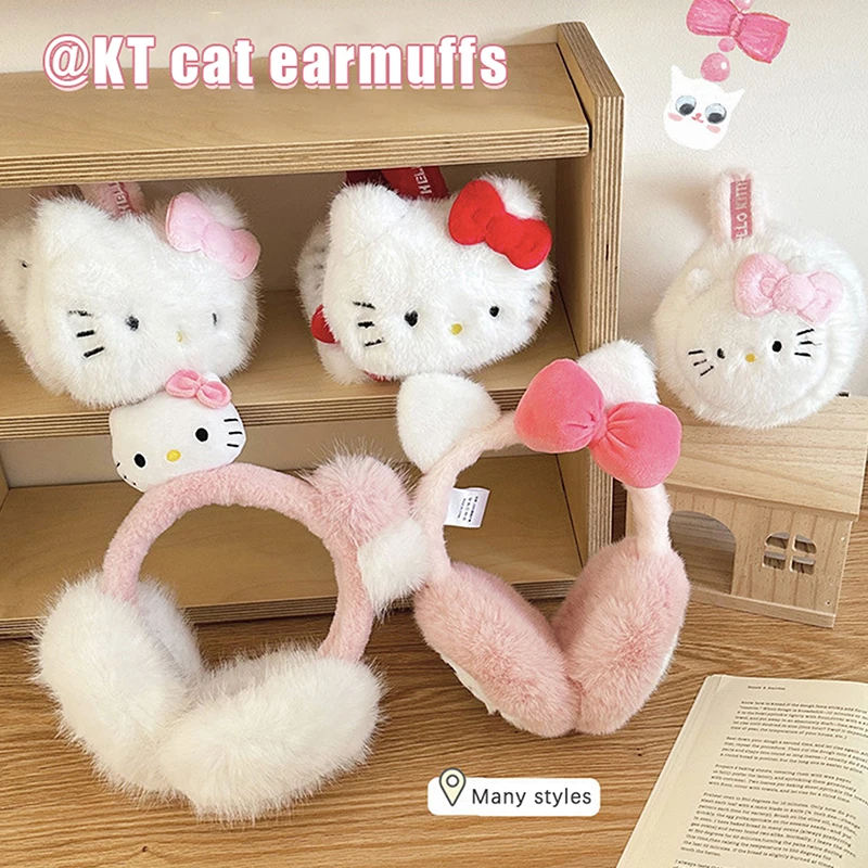 Теплые наушники Kawaii Hello Kitty Sanrio KT с котом плюшевые зимние теплые антифризованные