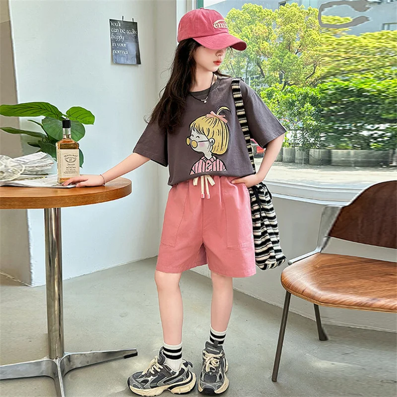 Летний комплект для девочек новинка 2024 Детский из двух предметов в Корейском