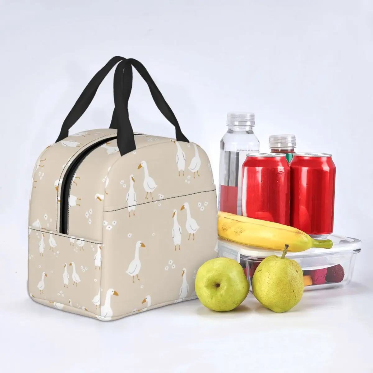 Lunch Bag for Men Women Cute White Gooses Thermal Cooler Bag Portable Picnic Travel Canvas Lunch Box Food Bag