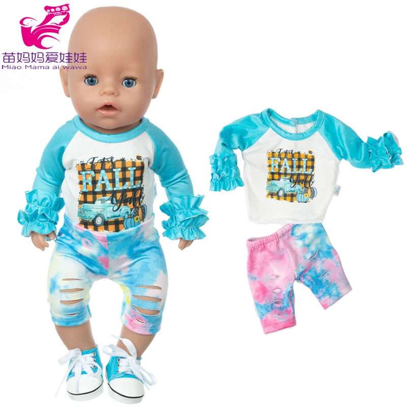 

43cm baby doll clothes black panda hoodie coat 18 inch girl doll jacket pants set baby girl gift