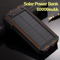 solarpanel 50000mahwaterproof powerbank for outdoor travel high capacity dual usb external battery with torch for iphone samsung