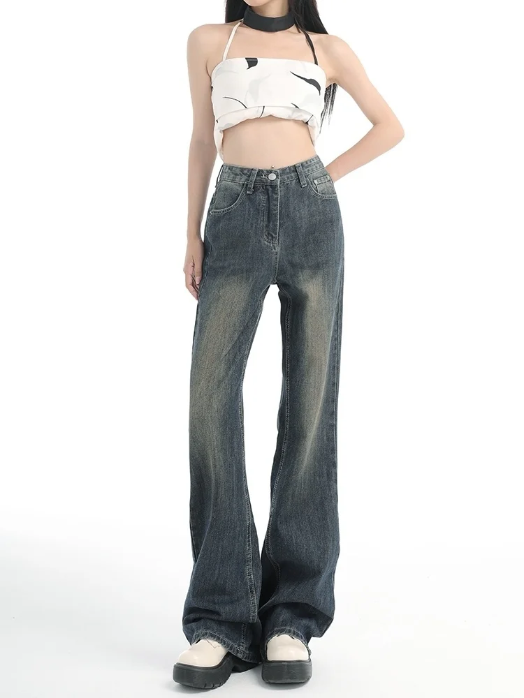 

2023 Flare Jeans Pants Women Vintage Denim Ladies Jeans High Waist Fashion Pocket Trousers Wide Leg Jeans