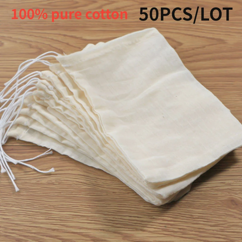 50Pcs 6x8/8x10/10x15cm Tea Empty Cotton Muslin Bags with Drawstring Multipurpose Mini Sachet Storage Pouches Jewelry Package Bag