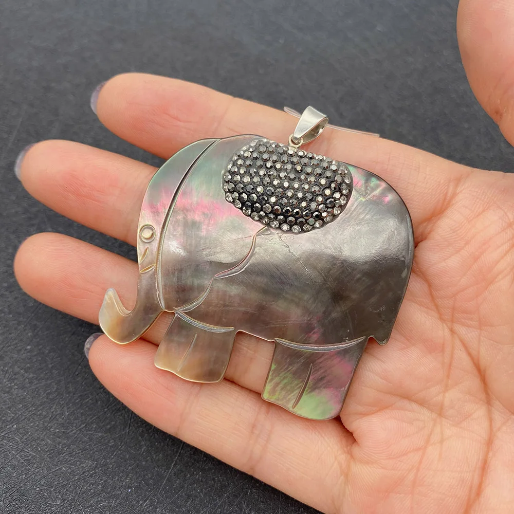 

Natural Shell Pendant Elephant Shape Black Shell Rhinestone Pendant DIY Necklace Jewelry Making Vintage Accessories Wholesale