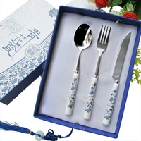 4pcs stainless steel knife fork spoon chopsticks set ceramic handle gift tableware kitchen dinnerware accessories