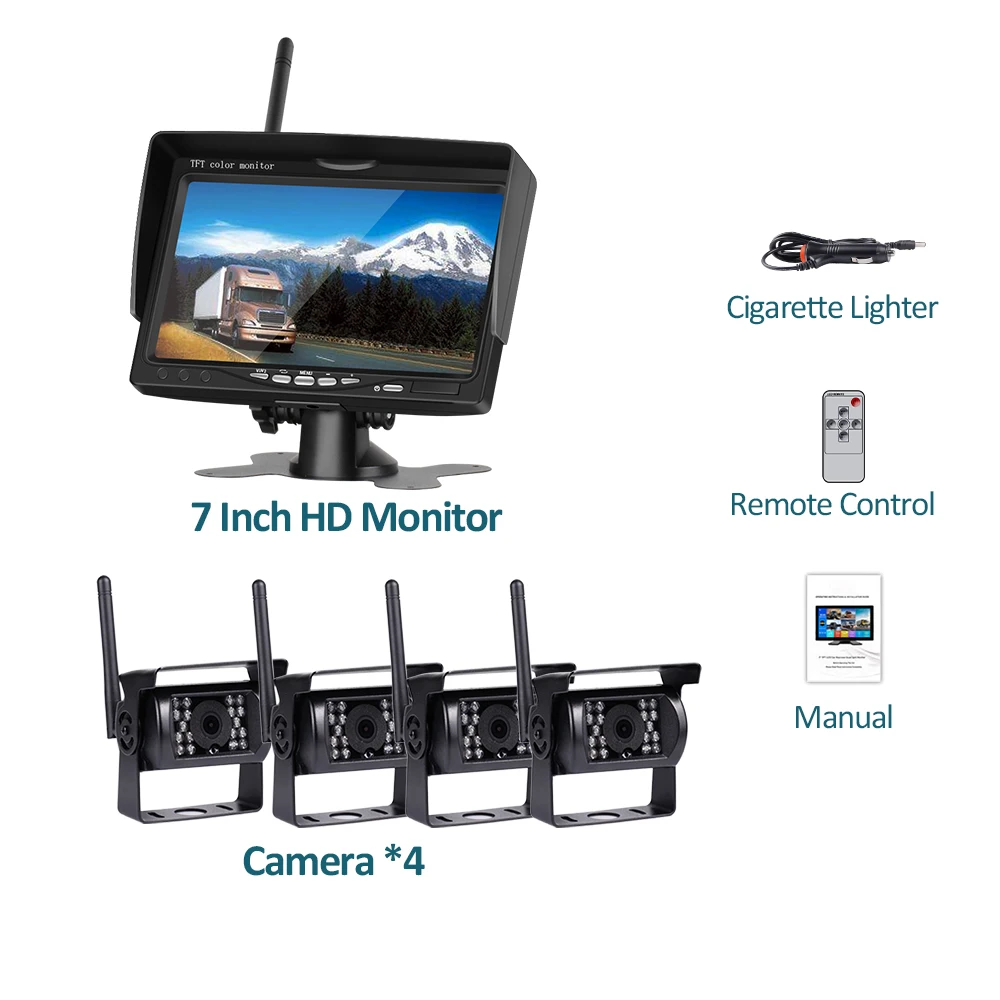 

Беспроводная HD камера заднего вида для грузовиков, 7-дюймовый ЖК-монитор, камера заднего вида для грузовиков, автобусов, прицепов, экскаваторов, задняя камера автомобиля