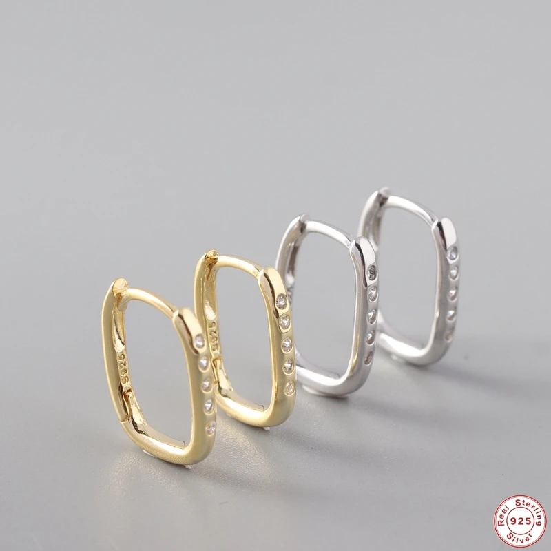 

CANNER Geometric Rectangular Personality Hoop Earrings s925 Sterling Silver Ear Buckle INS Simple Round Earrings Fine Jewelry