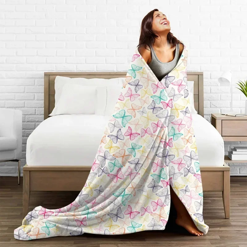 

Butterfly Colorful Blankets Fleece Textile Decor Multifunction Super Warm Throw Blanket For Sofa Couch Bedspreads