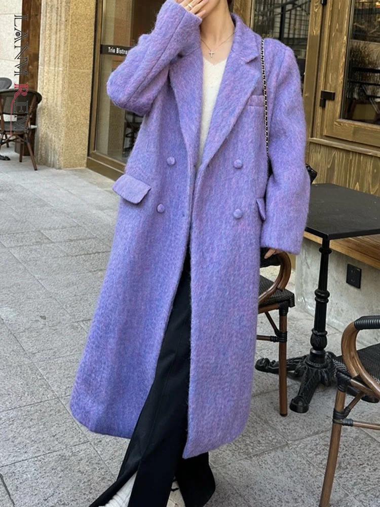 

Женское шерстяное пальто LANMREM, разноцветное двубортное пальто с отложным воротником, модная одежда на осень и зиму, 2AA1229