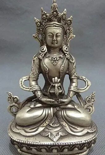 Figurine Figurines Statue Statues Statuette Tibet Silver Buddhism Amitayus Longevity God Goddess Buddha Guanyin Statue