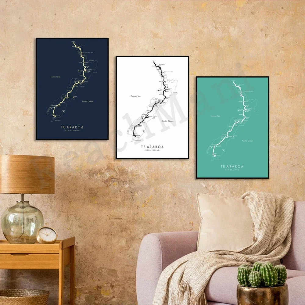 | Плакат Te Araroa Route Map Пеший туризм Новой Зеландии Relive Your Adventures Настенный постер с